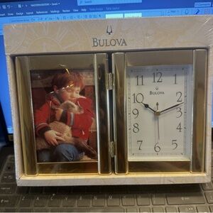 New in Sealed Package Bulova Table Clock and Picture Photo Frame Award Beautiful